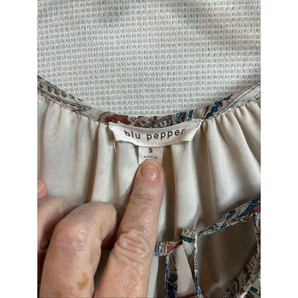 Blu Pepper Boho Peasant Blouse S Sheer Paisley Tiered Long Sleeve Cottagecore - Picture 3 of 14